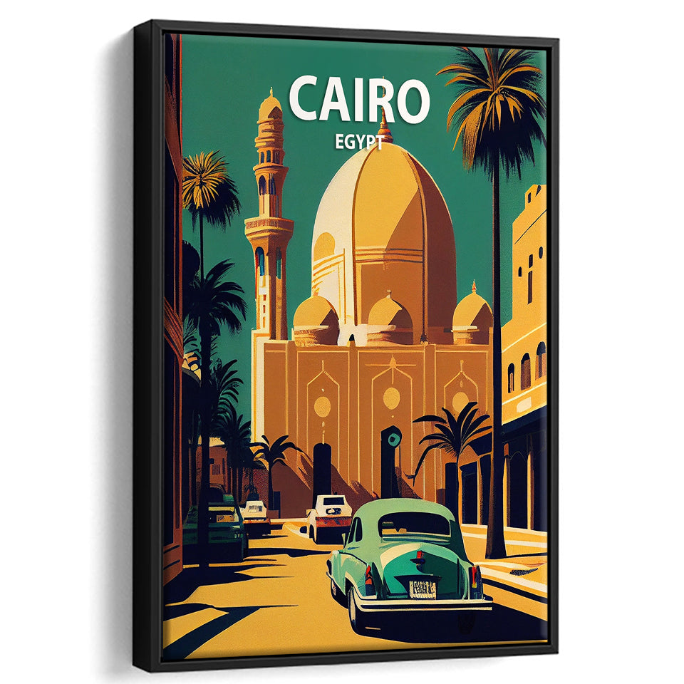 Cairo Retro Art Print, Large Canvas, Framed Canvas Print Wall Art Home Decor, Floating Frame