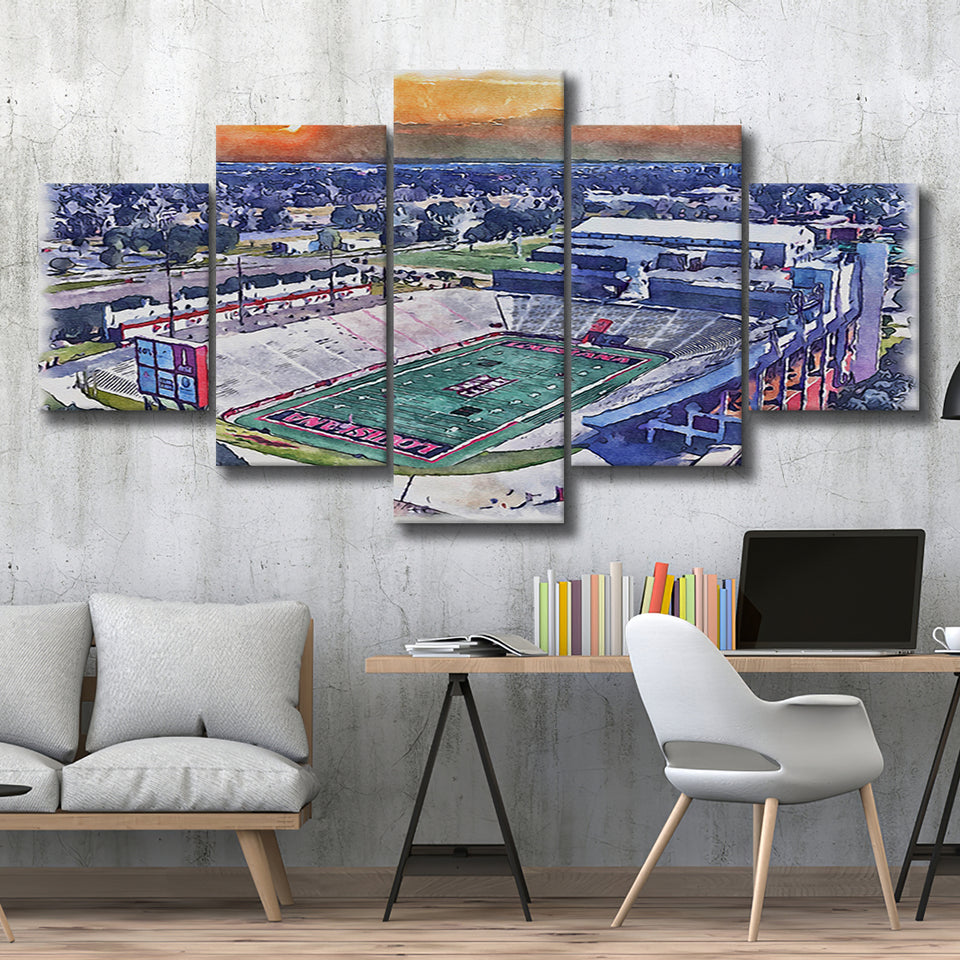 Cajun Field Louisiana Football Stadium Watercolor, 5 Pieces, Multi Panel Canvas Prints Wall Art Decor