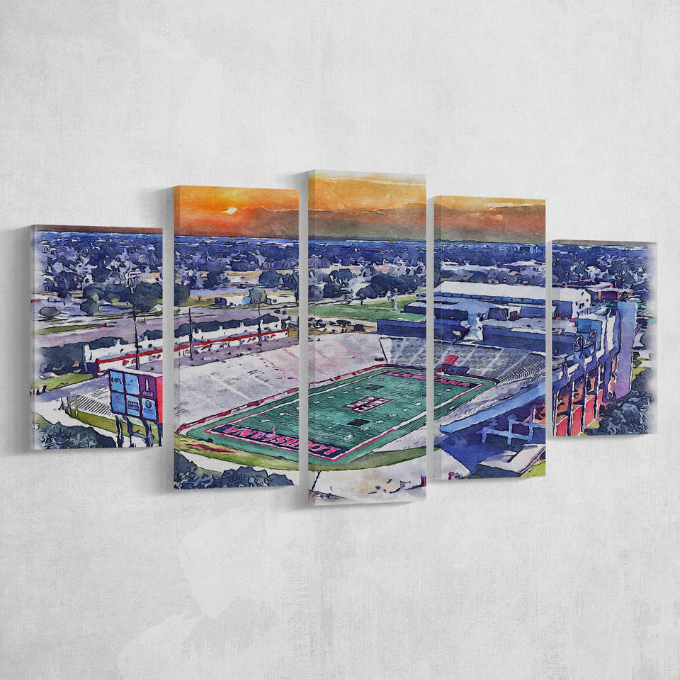 Cajun Field Louisiana Football Stadium Watercolor, 5 Pieces, Multi Panel Canvas Prints Wall Art Decor