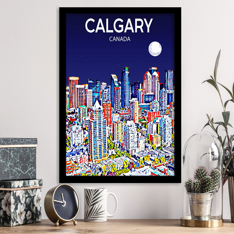 Calgary Canada Art Night Art Print, City Art Print, Framed Art Print Wall Art Home Decor, Framed Picture