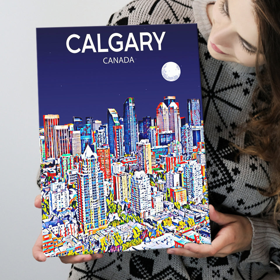 Calgary Canada Art Night Art Print ,City Art Print, Large Canvas, Canvas Print Wall Art Home Decor