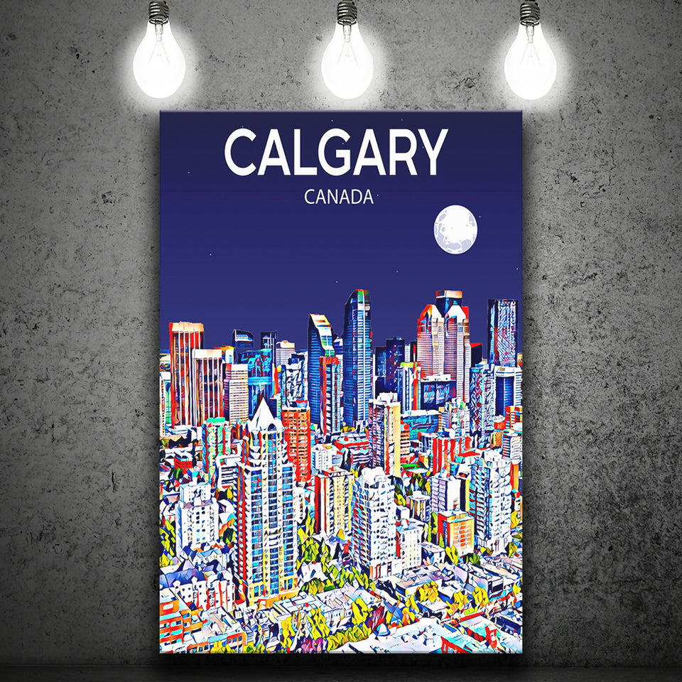 Calgary Canada Art Night Art Print ,City Art Print, Large Canvas, Canvas Print Wall Art Home Decor