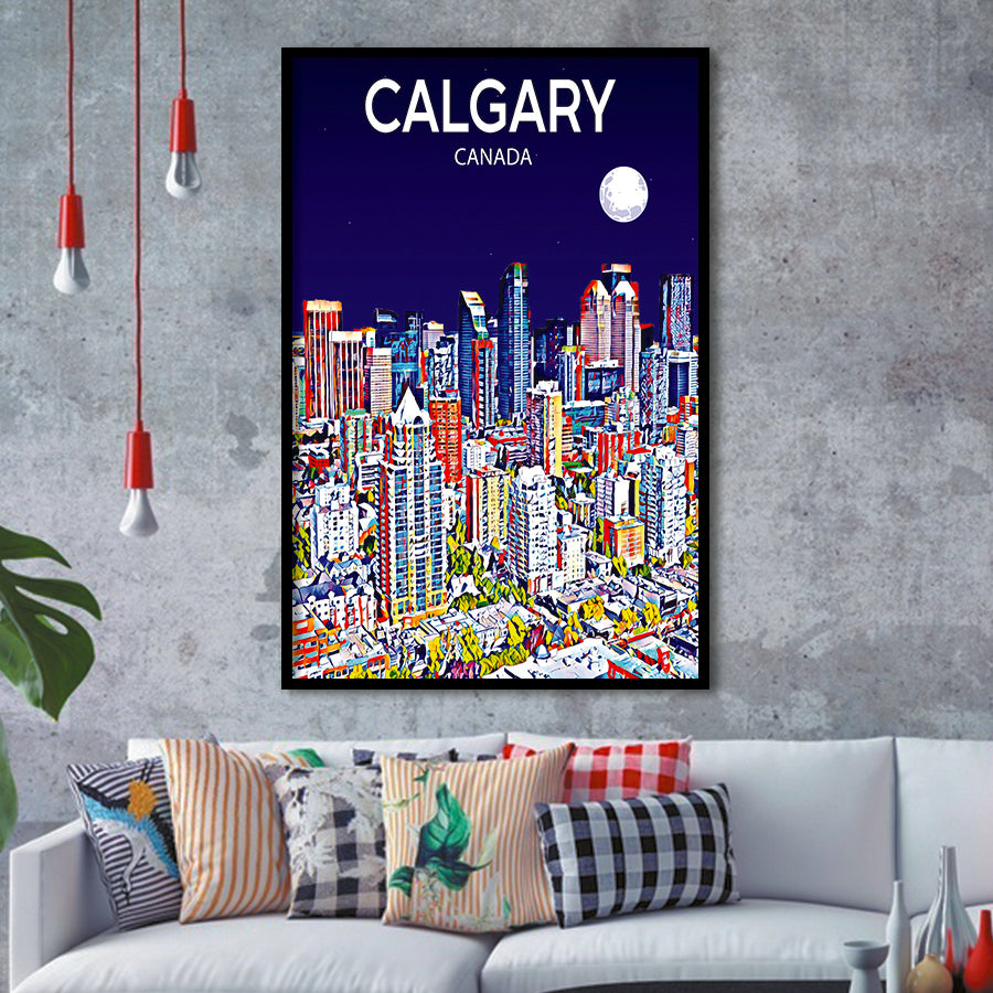 Calgary Canada Art Night Art Print, City Art Print, Framed Art Print Wall Art Home Decor, Framed Picture