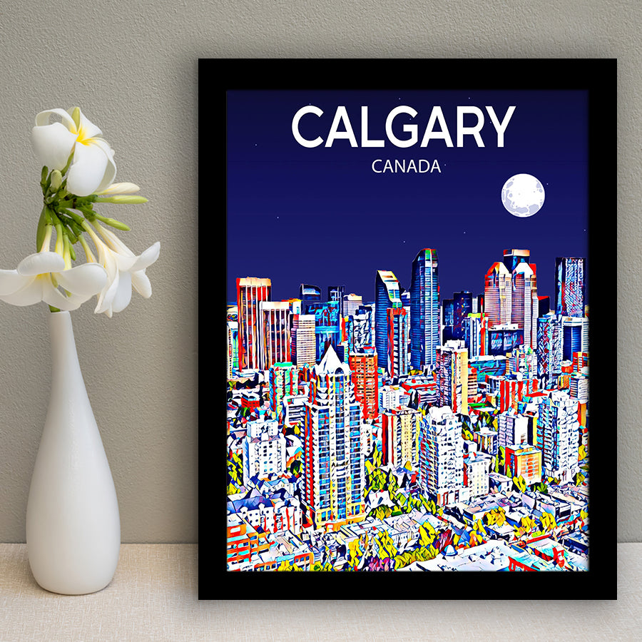 Calgary Canada Art Night Art Print, City Art Print, Framed Art Print Wall Art Home Decor, Framed Picture