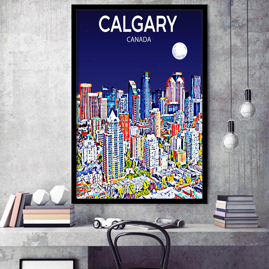 Calgary Canada Art Night Art Print, City Art Print, Framed Art Print Wall Art Home Decor, Framed Picture