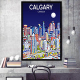 Calgary Canada Art Night Art Print, City Art Print, Framed Art Print Wall Art Home Decor, Framed Picture
