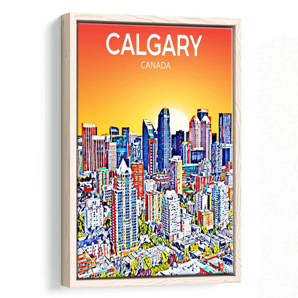 Calgary Canada Art Sunset Art Print, Large Canvas, Framed Canvas Print Wall Art Home Decor, Floating Frame