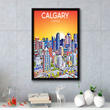 Calgary Canada Art Sunset Art Print, Large Canvas, Framed Canvas Print Wall Art Home Decor, Floating Frame
