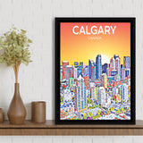 Calgary Canada Art Sunset Art Print, Large Canvas, Framed Canvas Print Wall Art Home Decor, Floating Frame