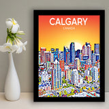 Calgary Canada Art Sunset Art Print, City Art Print, Framed Art Print Wall Art Home Decor, Framed Picture