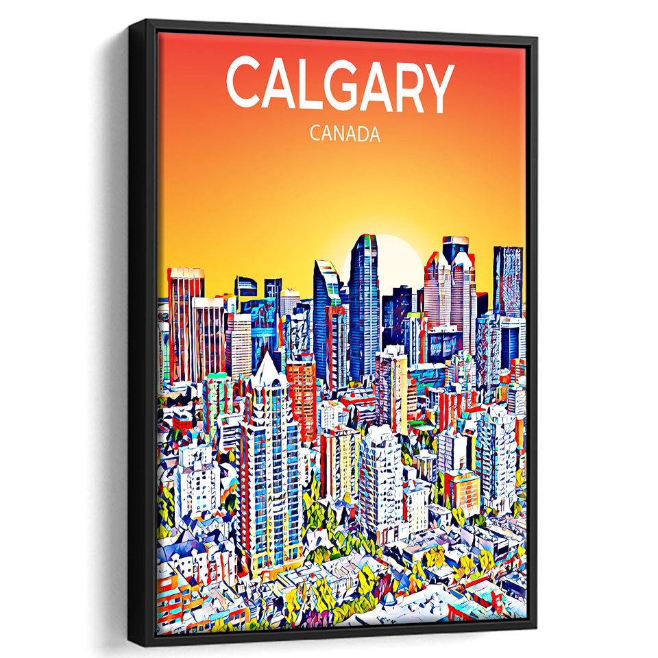 Calgary Canada Art Sunset Art Print, Large Canvas, Framed Canvas Print Wall Art Home Decor, Floating Frame