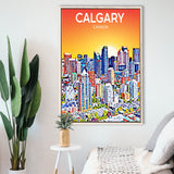 Calgary Canada Art Sunset Art Print, Large Canvas, Framed Canvas Print Wall Art Home Decor, Floating Frame