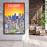 Calgary Canada Art Sunset Art Print, Large Canvas, Framed Canvas Print Wall Art Home Decor, Floating Frame