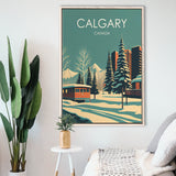 Calgary Canada Retro Art Print, Large Canvas, Framed Canvas Print Wall Art Home Decor, Floating Frame