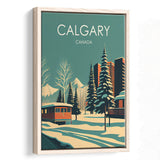 Calgary Canada Retro Art Print, Large Canvas, Framed Canvas Print Wall Art Home Decor, Floating Frame