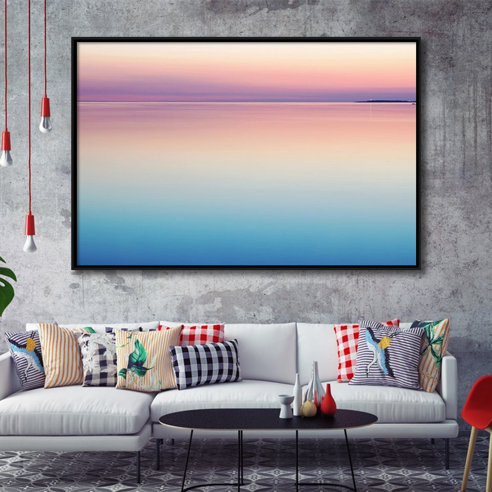 Calm Sea Sunset Framed Canvas Prints Wall Art - Painting Canvas,Framed Picture,Home Art Wall Decor