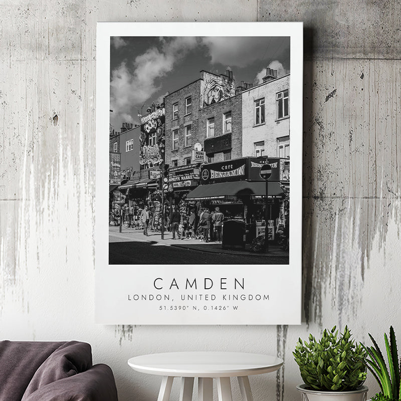 Camden, London United Kingdom Black And White Art Canvas Prints Wall Art Home Decor