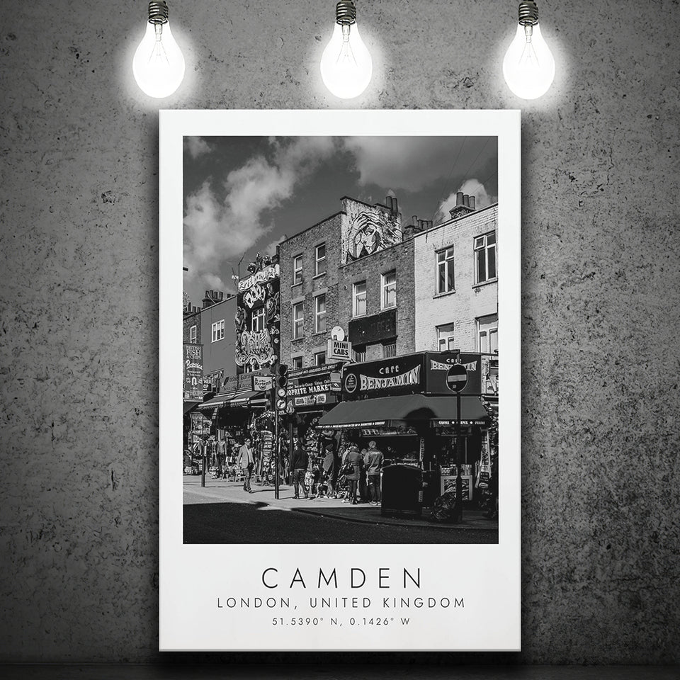 Camden, London United Kingdom Black And White Art Canvas Prints Wall Art Home Decor