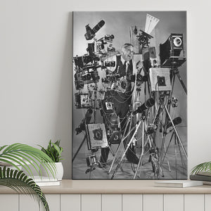Camera Collection Black And White Print, Funny Photographer Canvas Prints Wall Art Home Decor