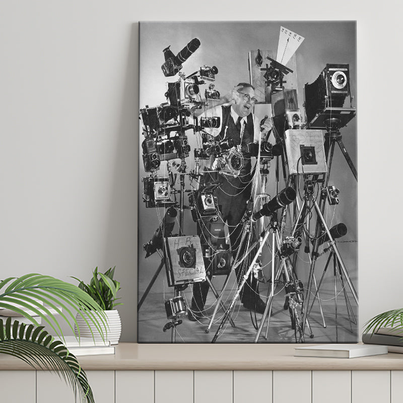 Camera Collection Black And White Print, Funny Photographer Canvas Prints Wall Art Home Decor