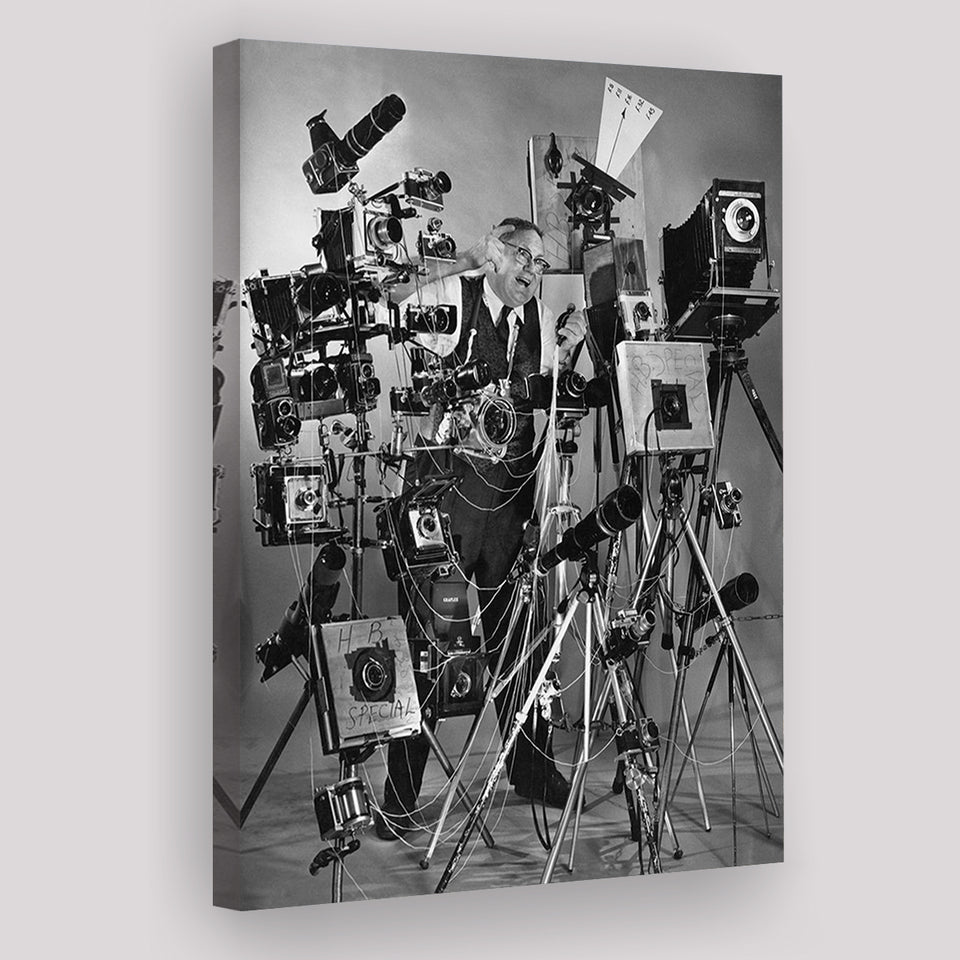 Camera Collection Black And White Print, Funny Photographer Canvas Prints Wall Art Home Decor