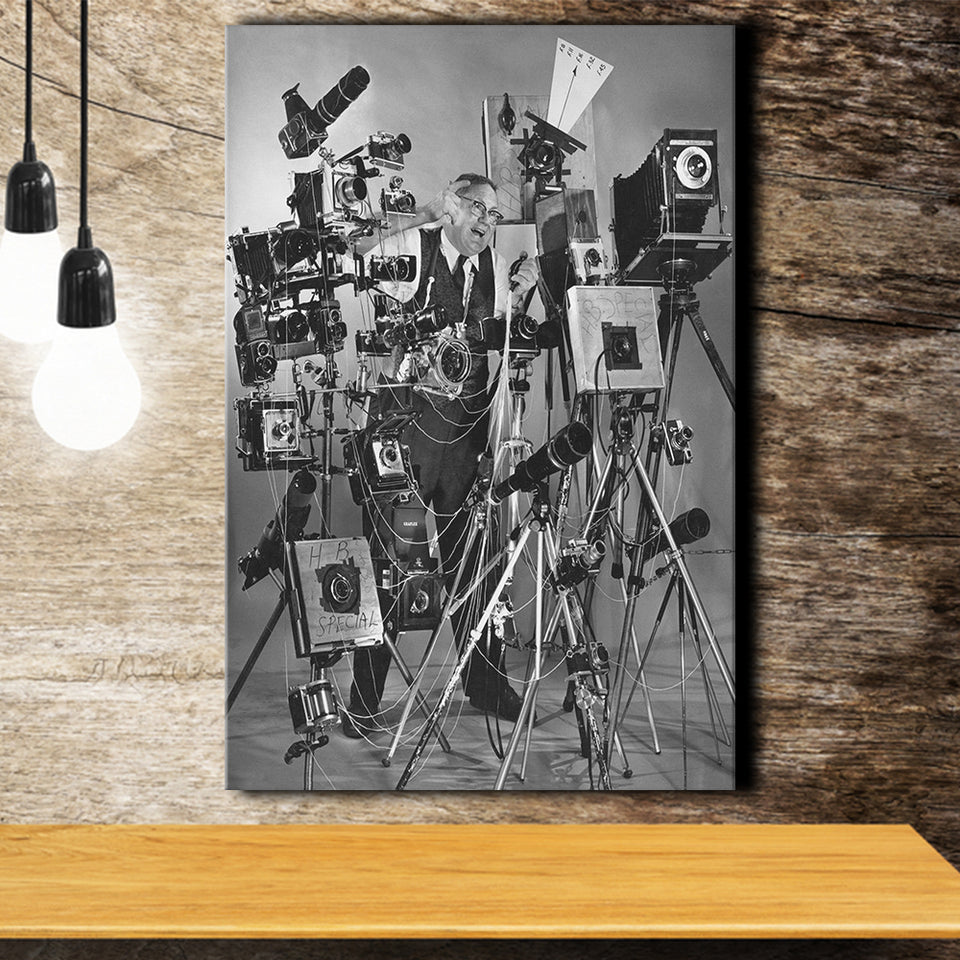 Camera Collection Black And White Print, Funny Photographer Canvas Prints Wall Art Home Decor