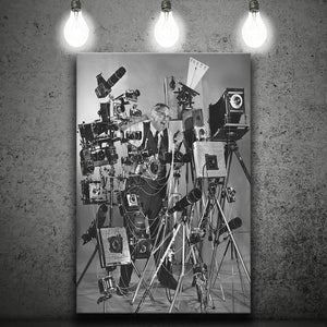 Camera Collection Black And White Print, Funny Photographer Canvas Prints Wall Art Home Decor