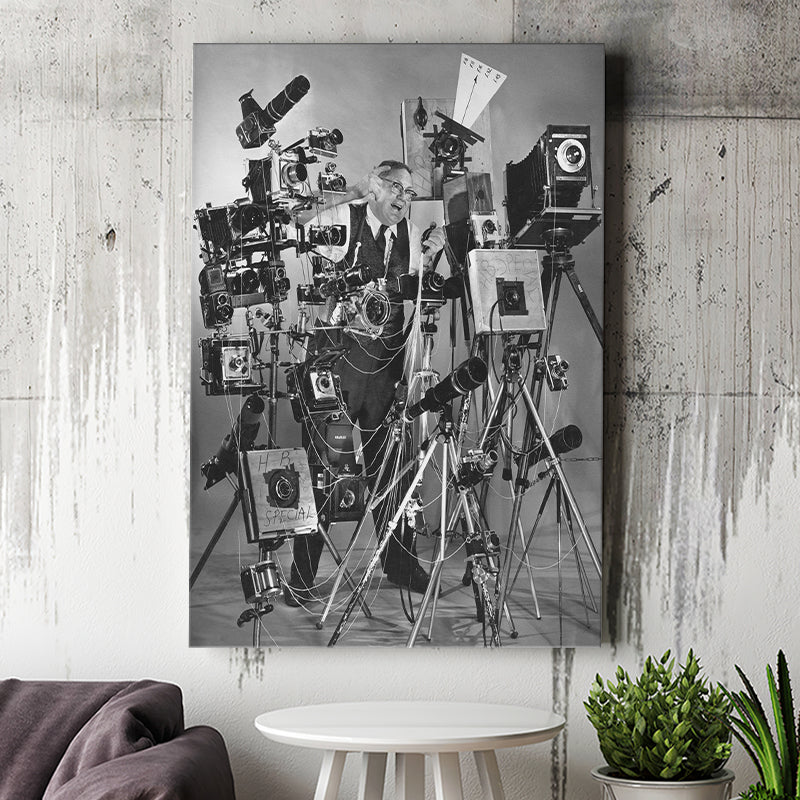Camera Collection Black And White Print, Funny Photographer Canvas Prints Wall Art Home Decor