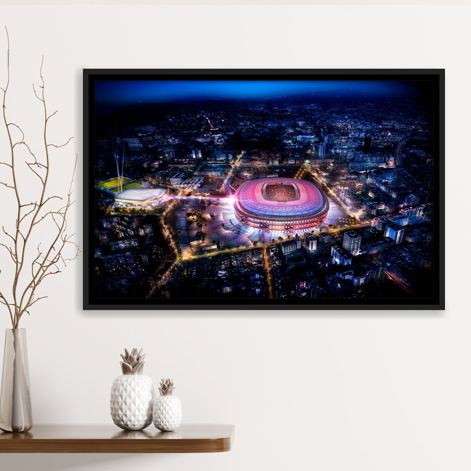 Camp Nou Aerial View, Stadium Canvas, Sport Art, Gift for him, Framed Canvas Prints Wall Art Decor, Framed Picture