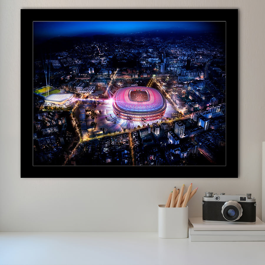 Camp Nou Aerial View, Stadium Canvas, Sport Art, Gift for him, Framed Art Prints Wall Art Decor, Framed Picture