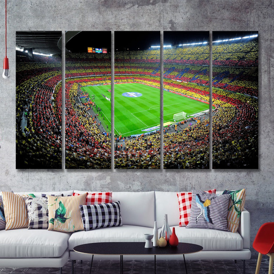 Camp Nou, Football Stadium 5 Pieces B Canvas Prints Wall Art - Painting Canvas,Multi Panel, Fan Gift