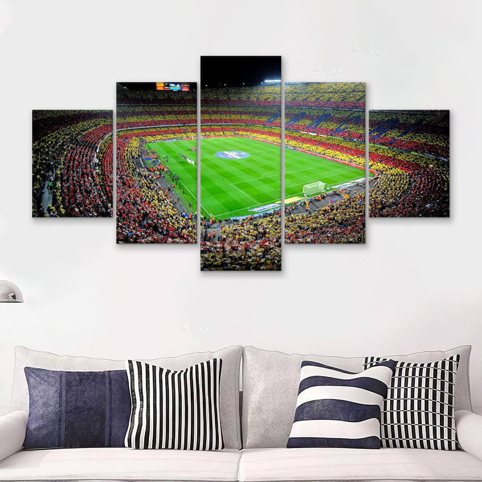 Camp Nou, Football Stadium 5 Pieces Canvas Prints Wall Art - Painting Canvas, Multi Panel, Fan Gift