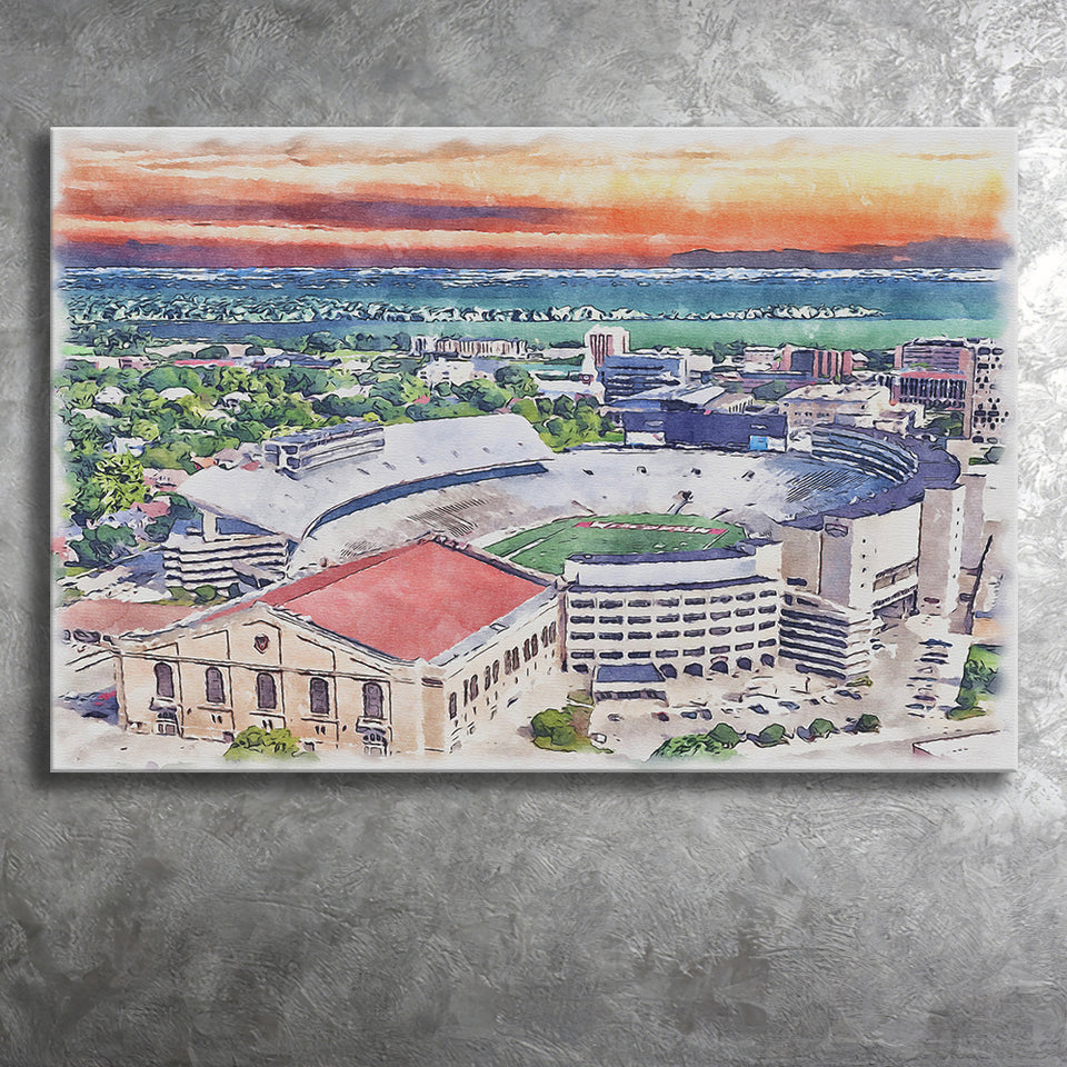 Camp Randall Stadium Wisconsin Stadium Watercolor, Sport Art Prints Fan Gift, Canvas Prints Wall Art Decor