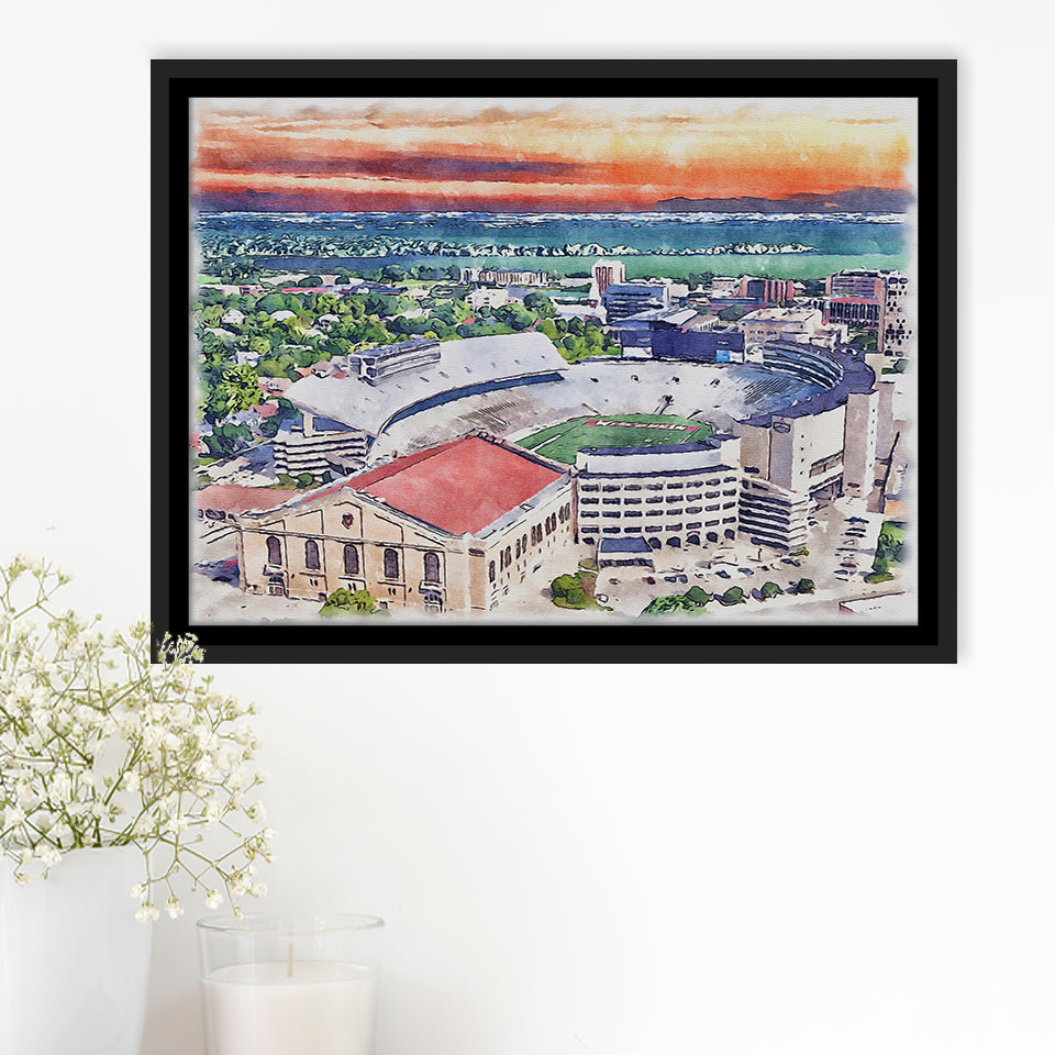 Camp Randall Stadium Wisconsin Stadium Watercolor, Sport Art Prints Fan Gift, Framed Canvas Prints Wall Art Decor