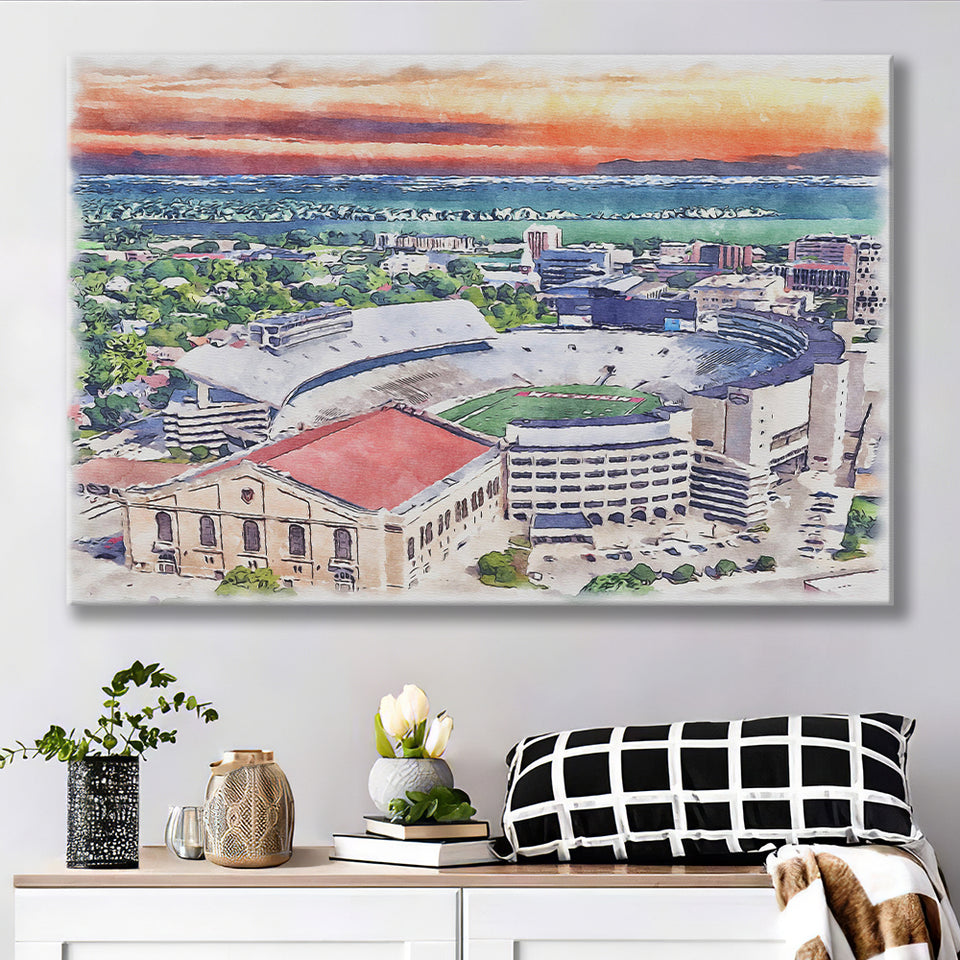 Camp Randall Stadium Wisconsin Stadium Watercolor, Sport Art Prints Fan Gift, Canvas Prints Wall Art Decor