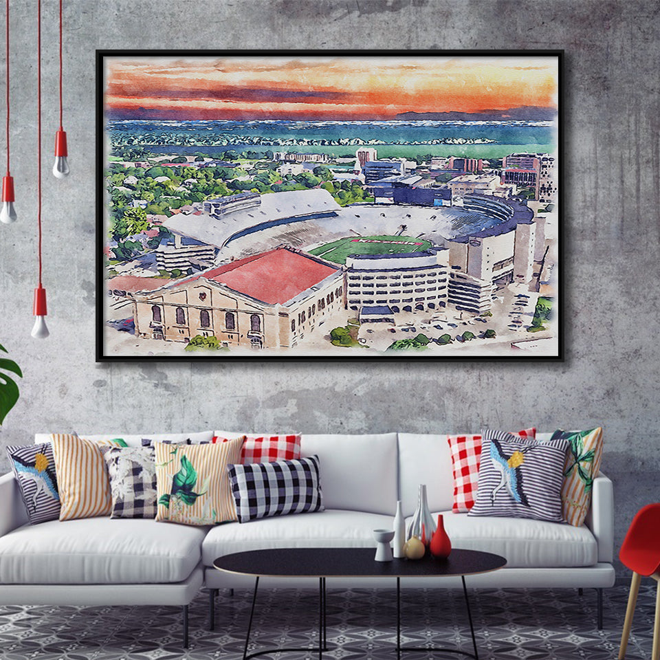Camp Randall Stadium Wisconsin Stadium Watercolor, Sport Art Prints Fan Gift, Framed Canvas Prints Wall Art Decor