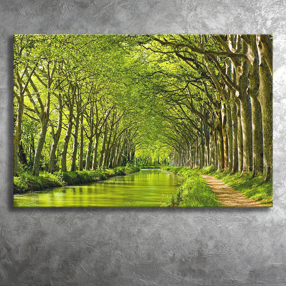 Canal Du Midi in France Green Trees Canvas Prints Wall Art Decor - Paiting Canvas, Art Prints, Wall Decor, For Sale