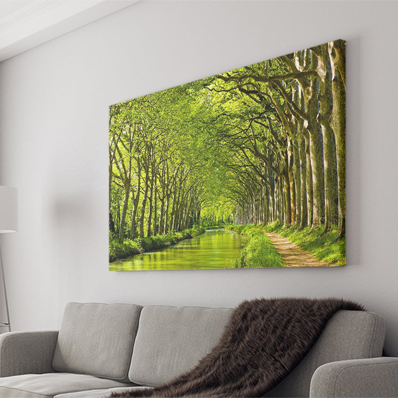 Canal Du Midi in France Green Trees Canvas Prints Wall Art Decor - Paiting Canvas, Art Prints, Wall Decor, For Sale