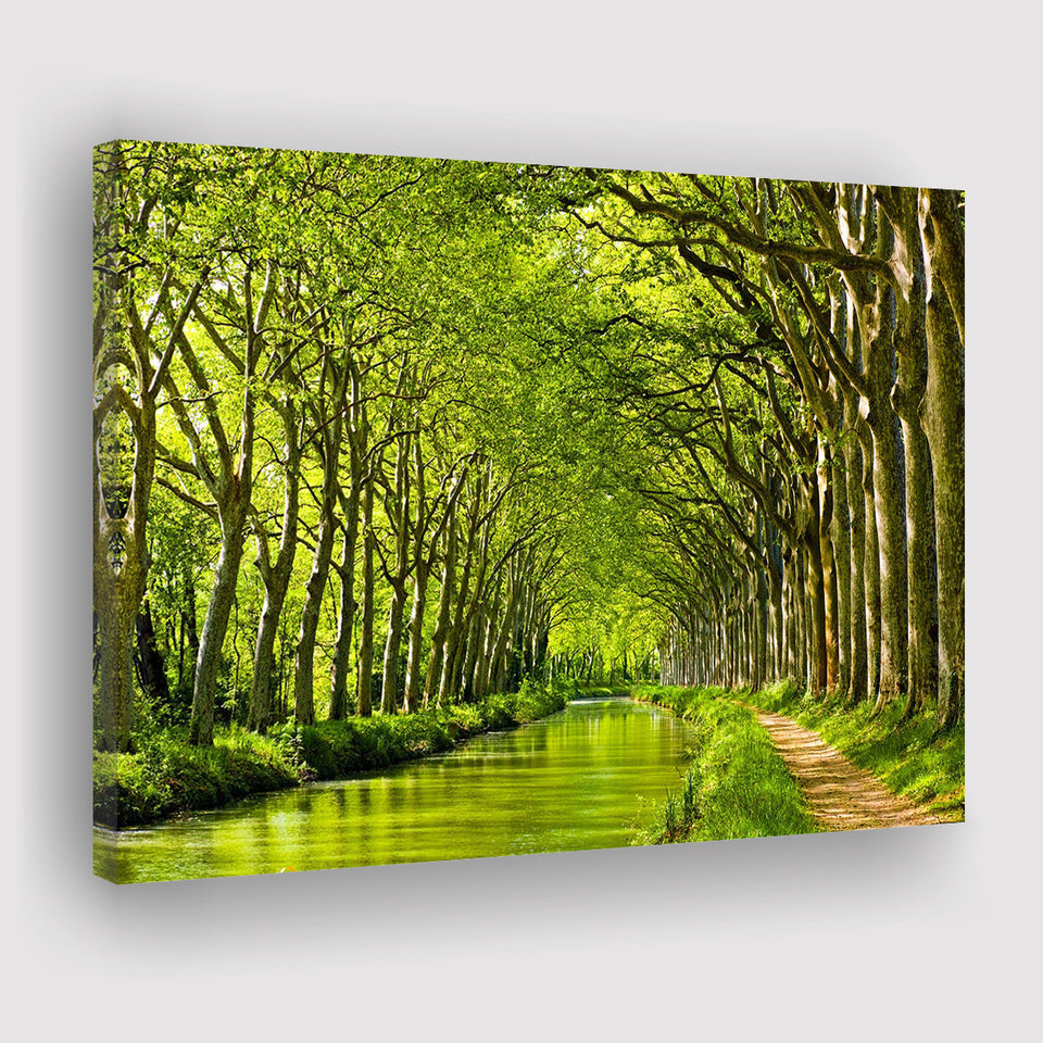 Canal Du Midi in France Green Trees Canvas Prints Wall Art Decor - Paiting Canvas, Art Prints, Wall Decor, For Sale