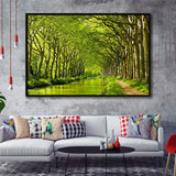 Canal Du Midi in France Green Trees Framed Canvas Prints Wall Art Decor - Paiting Canvas, Art Prints, Floating Frame