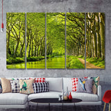 Canal Du Midi in France Green Trees 5 Piece B Canvas Prints Wall Art Decor - Painting Canvas, Multi Panels
