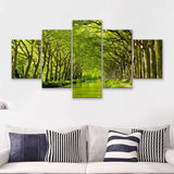 Canal Du Midi in France Green Trees 5 Piece Canvas Prints Wall Art Decor - Painting Canvas, Multi Panels