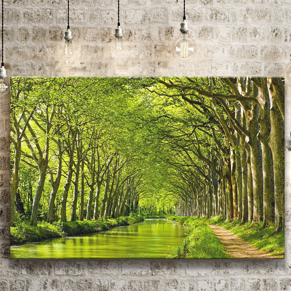 Canal Du Midi in France Green Trees Canvas Prints Wall Art Decor - Paiting Canvas, Art Prints, Wall Decor, For Sale