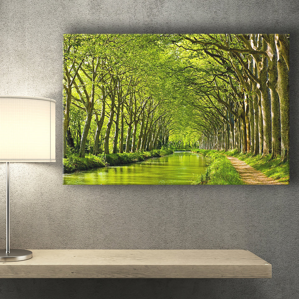 Canal Du Midi in France Green Trees Canvas Prints Wall Art Decor - Paiting Canvas, Art Prints, Wall Decor, For Sale