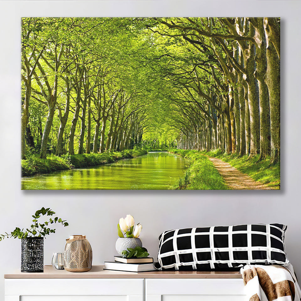 Canal Du Midi in France Green Trees Canvas Prints Wall Art Decor - Paiting Canvas, Art Prints, Wall Decor, For Sale