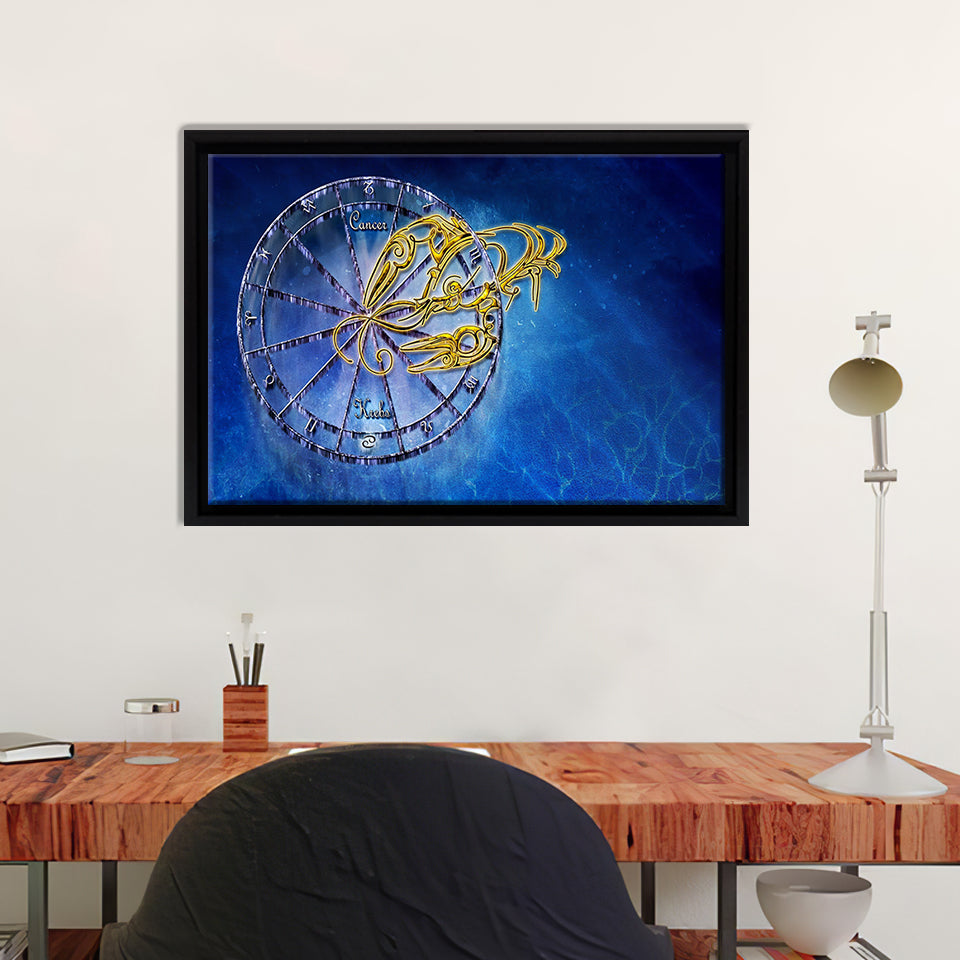 Cancer Zodiac Sign On Blue Framed Canvas Wall Art - Canvas Prints, Prints For Sale, Painting Canvas,Framed Prints
