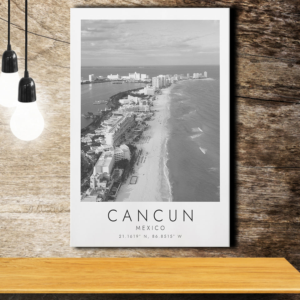 Cancun Mexico Black And White Art Canvas Prints Wall Art Home Decor