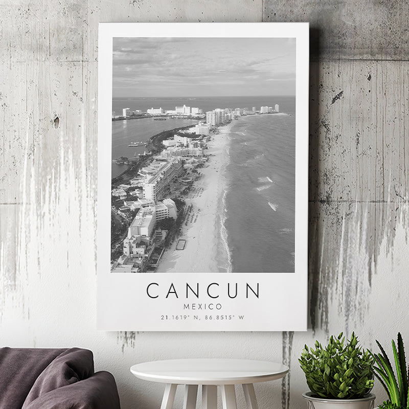 Cancun Mexico Black And White Art Canvas Prints Wall Art Home Decor