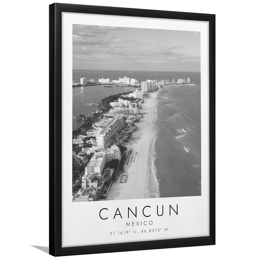Cancun Mexico Black And White Art Framed Art Prints Wall Art Decor, Framed Picture