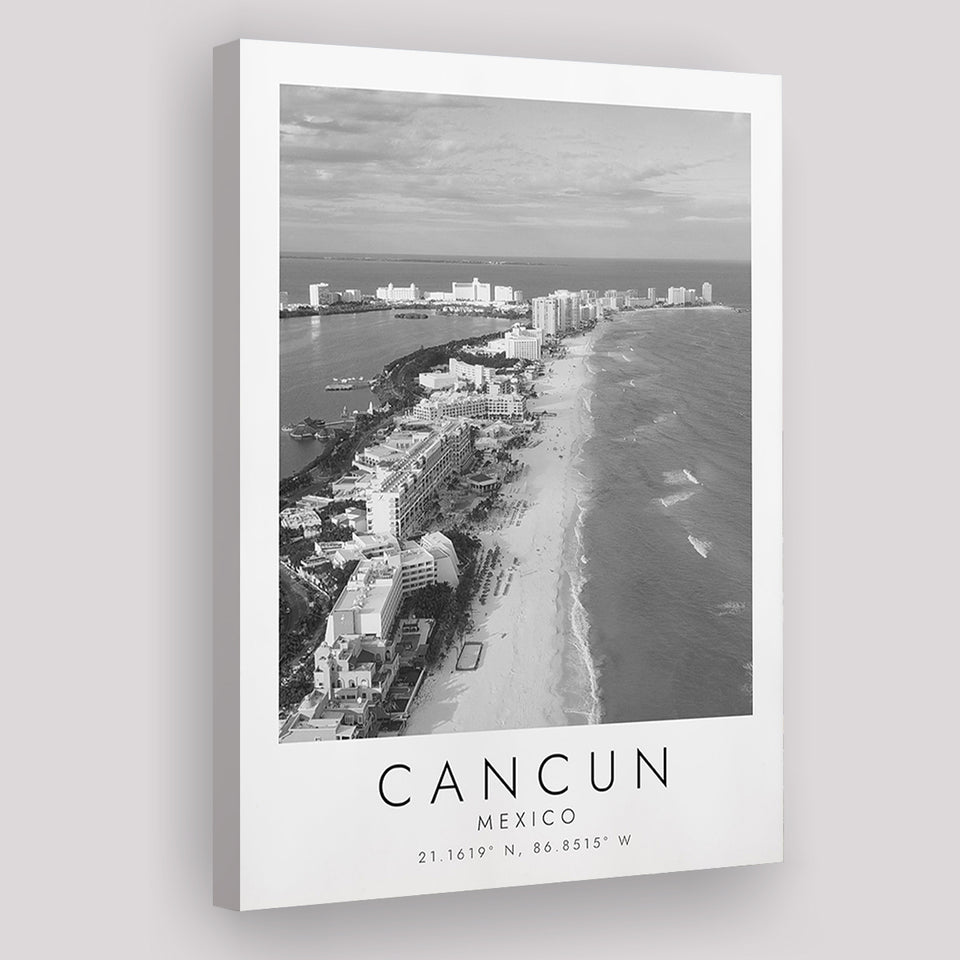 Cancun Mexico Black And White Art Canvas Prints Wall Art Home Decor